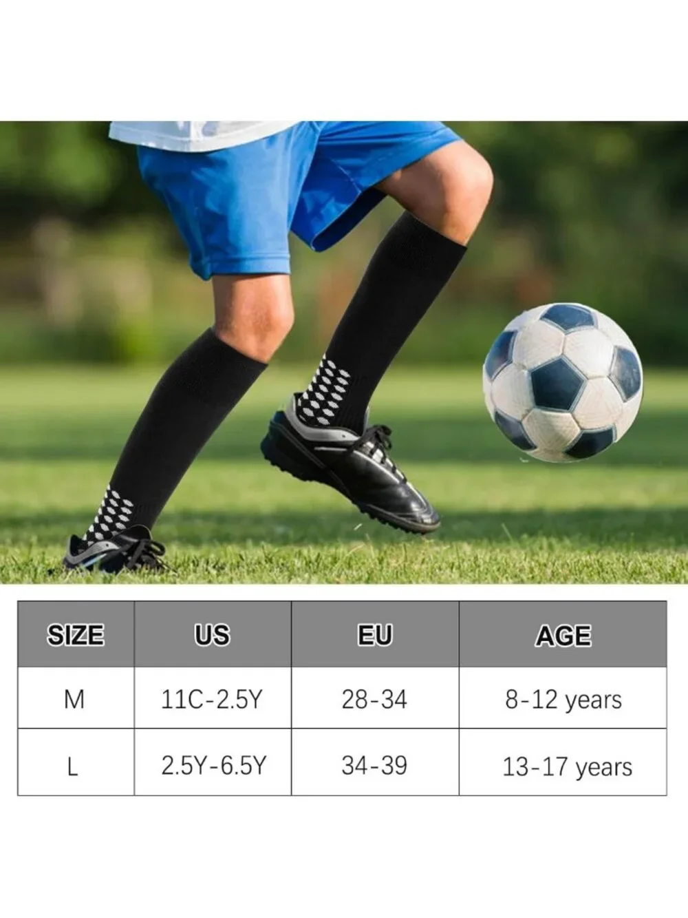 Youth Non-Slip Knee High Soccer Socks - 3 Pairs for Boys & Girls, Ages 8-17